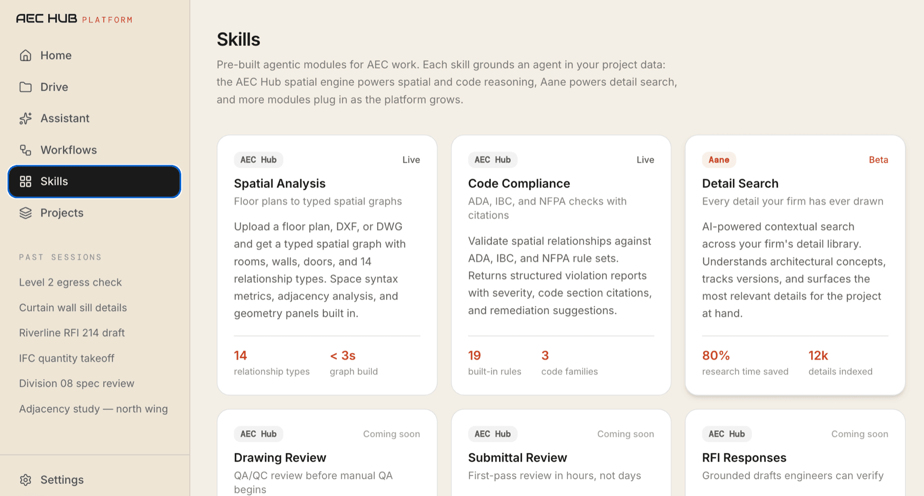 Skills gallery with live and upcoming agentic modules